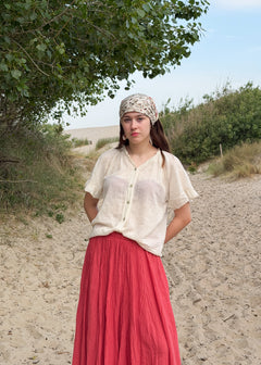 Blouse femme en voile de coton crème, manches à volant et boutons nacrés, Dune & Coton — Couleur: Crème