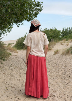 Blouse femme en voile de coton crème, manches à volant et boutons nacrés, Dune & Coton — Couleur: Crème