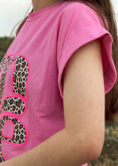 T-shirt femme en coton rose, imprimé léopard « Amore », Dune & Coton — Couleur: Rose